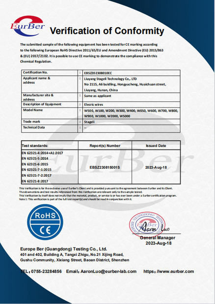 中国 Liuyang Stageli Technology Co., Ltd. 認証